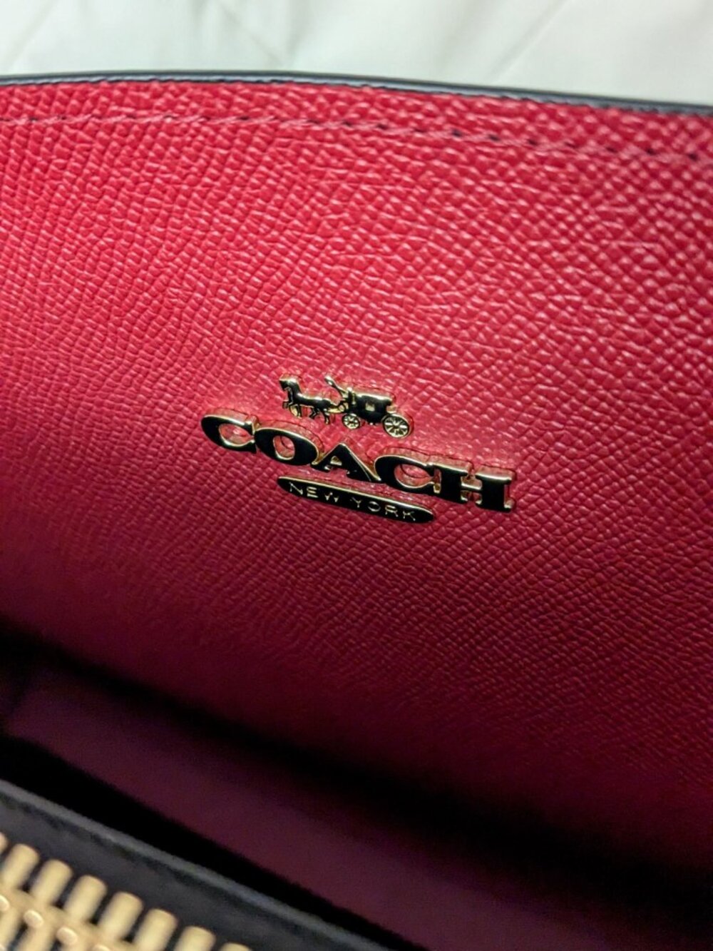 Coach Tatum Carryall Tote Work Bag Black Red Inside Pebble Double Leather C4078 - Picture 5 of 16